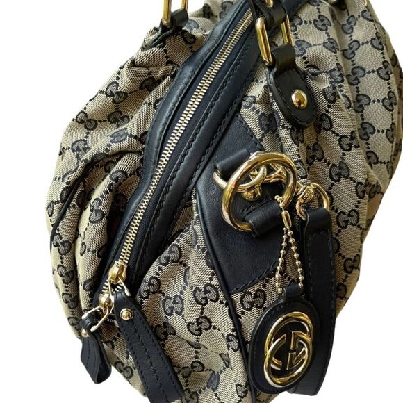 Gucci Sukey Large Canvas Leather Trim Large Satchel Handbag Purse Authentic - Picture 6 of 14